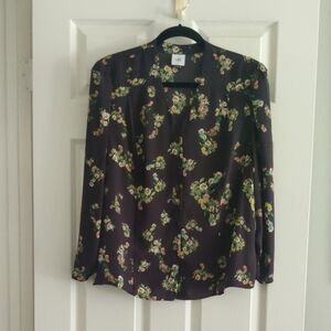 CAbi Dark Gray and Orange Mandarin Collar Blouse Size L